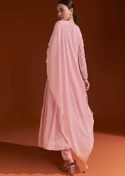 Pink Chinon Anarkali Suit With Beads And Stone Work
