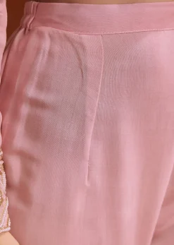Pink Chinon Anarkali Suit With Beads And Stone Work