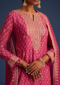 Pink Chinon Bandhani Palazzo Set