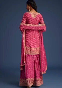 Pink Chinon Bandhani Palazzo Set