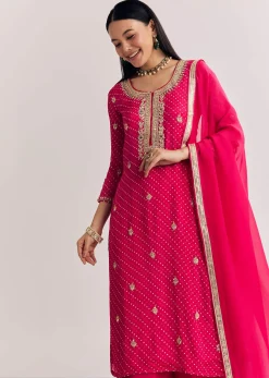 Pink Chinon Bandhani Palazzo Suit
