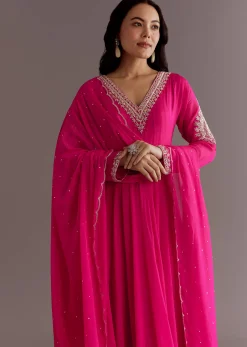 Pink Chinon Cutdana Embroidered Anarkali Dupatta Suit