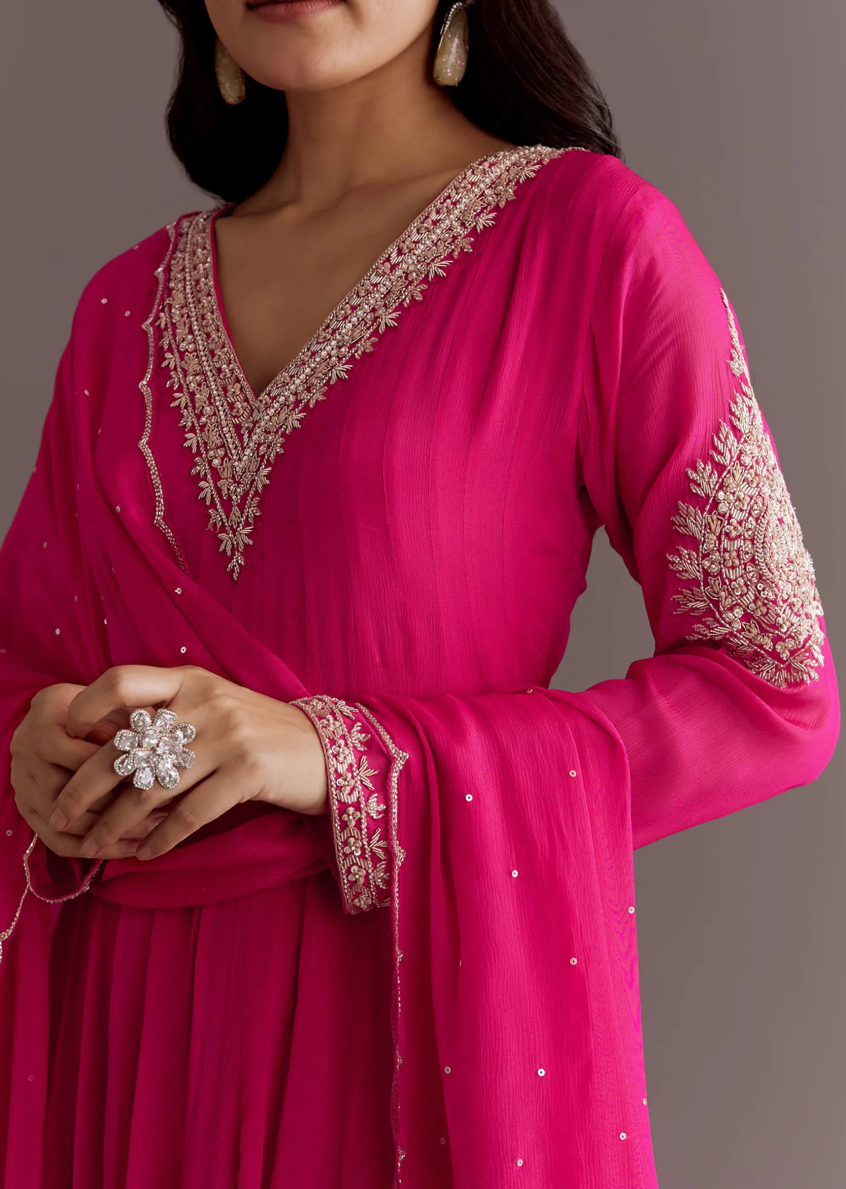 Pink Chinon Cutdana Embroidered Anarkali Dupatta Suit