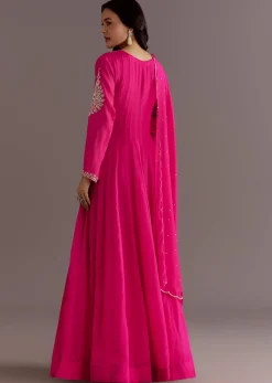 Pink Chinon Cutdana Embroidered Anarkali Dupatta Suit