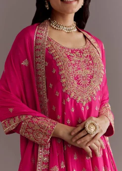 Pink Chinon Hand Embroidered Anarkali Suit With Dupatta