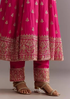 Pink Chinon Hand Embroidered Anarkali Suit With Dupatta