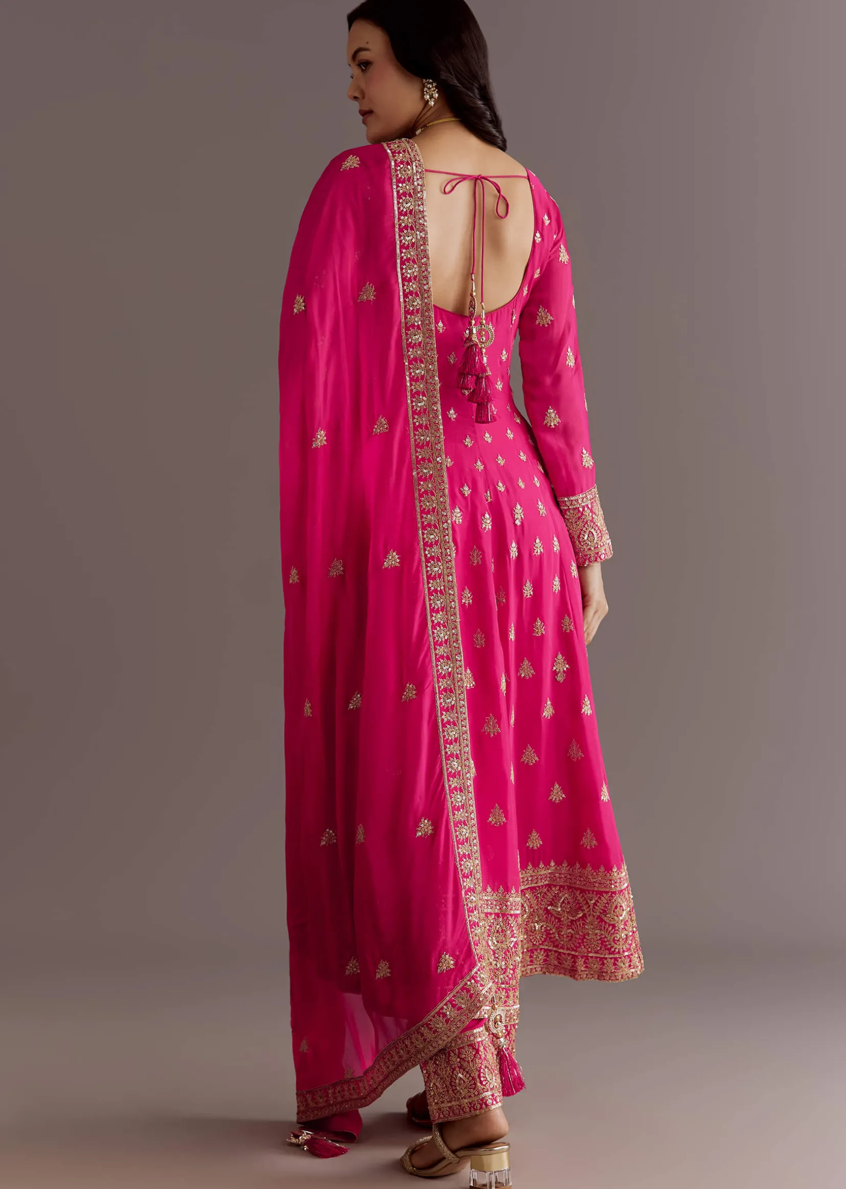 Pink Chinon Hand Embroidered Anarkali Suit With Dupatta