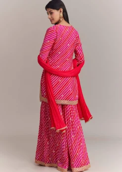 Pink Chinon Leheriya Embroidered Sharara Set