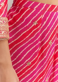Pink Chinon Leheriya Embroidered Sharara Set