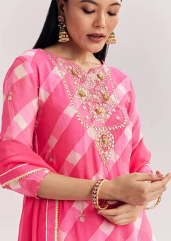 Pink Chinon Palazzo Suit With Zardosi And Thread Work