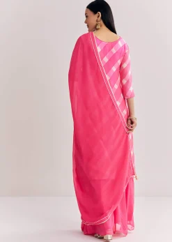 Pink Chinon Palazzo Suit With Zardosi And Thread Work