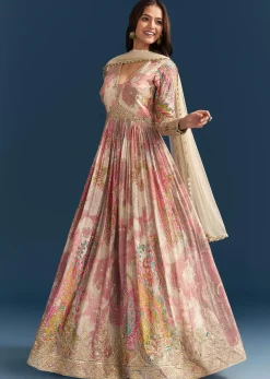Pink Chinon Printed Anarkali Suit With Festive Flair