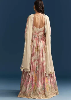 Pink Chinon Printed Anarkali Suit With Festive Flair