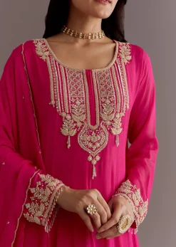 Pink Chinon Thread Sequin Embroidered Anarkali Dupatta Suit