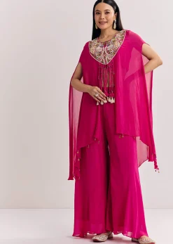 Pink Chinon Zardosi Threadwork Kaftan Kurta Set