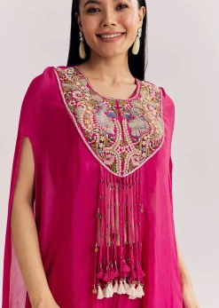 Pink Chinon Zardosi Threadwork Kaftan Kurta Set