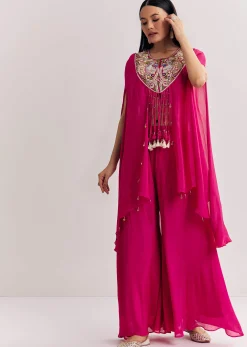 Pink Chinon Zardosi Threadwork Kaftan Kurta Set