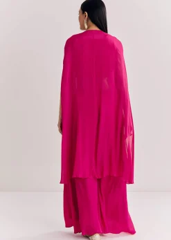Pink Chinon Zardosi Threadwork Kaftan Kurta Set