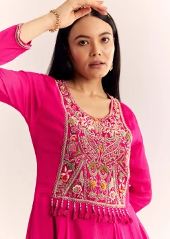 Pink Chinon Zardosi Work Kurta Palazzo Suit