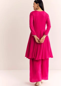 Pink Chinon Zardosi Work Kurta Palazzo Suit