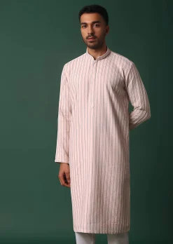 Pink Cotton Silk Kurta Set With Intricate Thread Work Embroidery