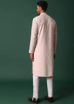 Pink Cotton Silk Kurta Set With Intricate Thread Work Embroidery