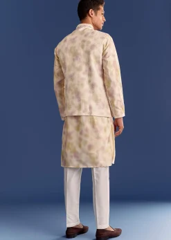 Pink Cotton Silk Tie Dye Printed Kurta Jacket Set With Mirror Work
