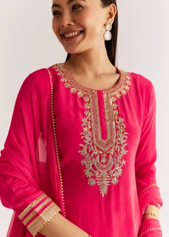 Pink Crepe Kurta Set With Zardosi And Sequins Dupatta