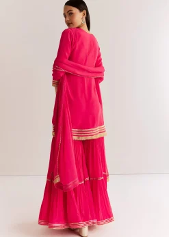 Pink Crepe Kurta Set With Zardosi And Sequins Dupatta