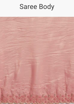 Pink Crepe Tissue Saree With Moti Beads And Cutdana Embroidery