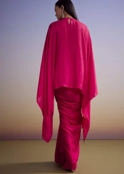 Pink Crop Top And Skirt Set With Moti And Sequins Work