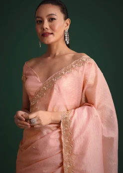 Pink Crushed Silk Saree With Sequin Work