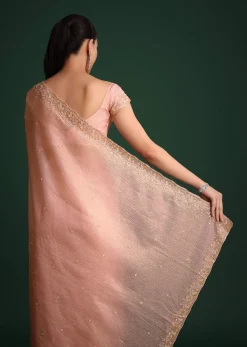 Pink Crushed Silk Saree With Sequin Work