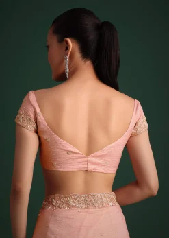 Pink Crushed Silk Saree With Sequin Work