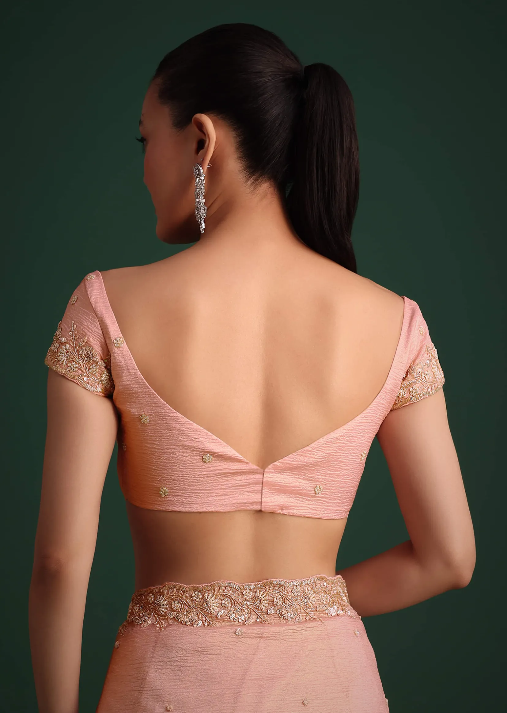 Pink Crushed Silk Saree With Sequin Work