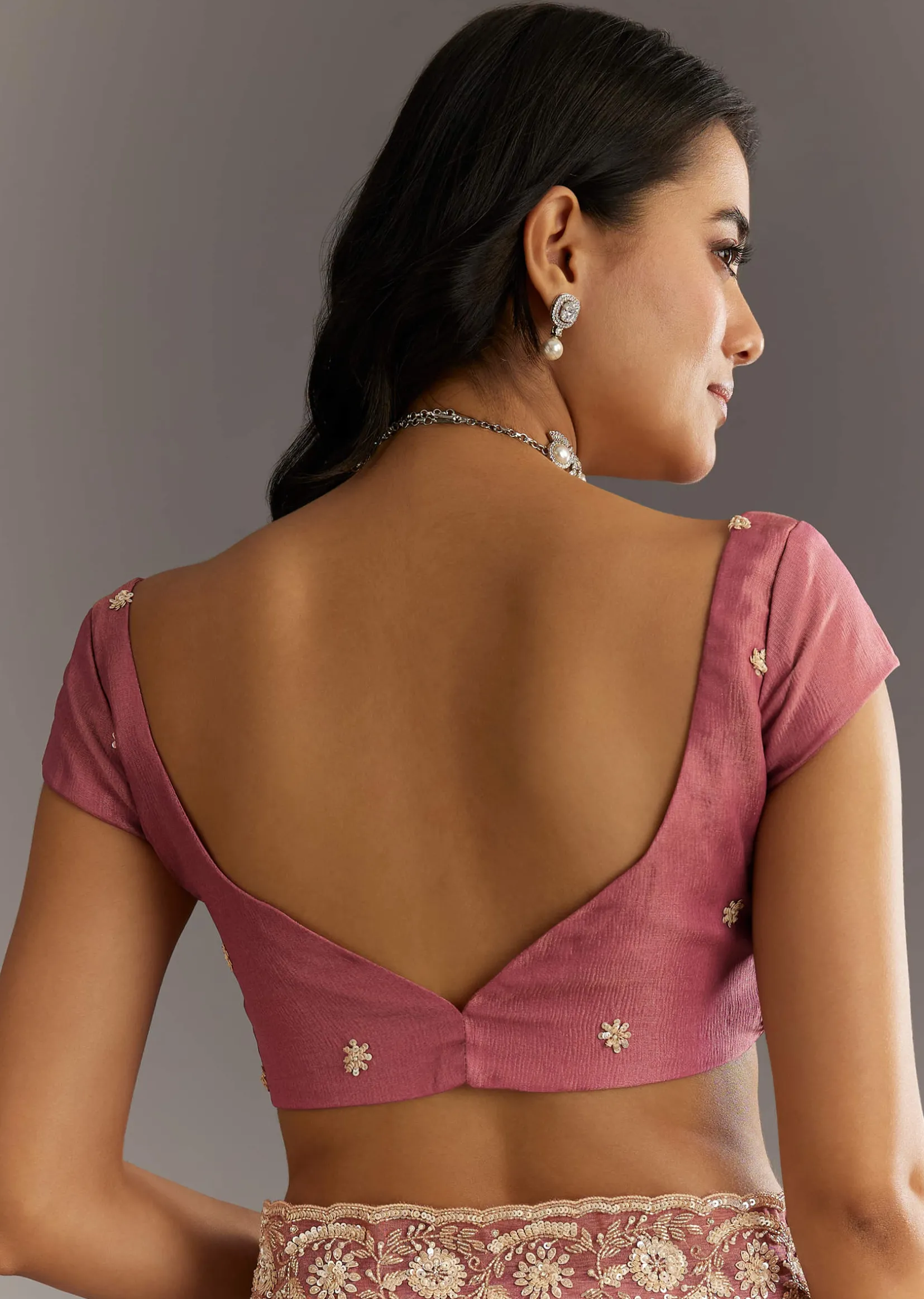 Pink Crushed Tissue Floral Embroidered Saree With Cutdana And Sequins