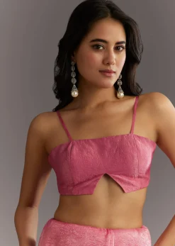 Pink Crushed Tissue Sequin Embroidered Saree With Scallop Border