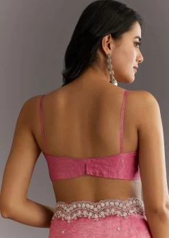 Pink Crushed Tissue Sequin Embroidered Saree With Scallop Border