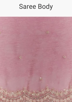 Pink Crushed Tissue Sequin Embroidered Saree With Scallop Border