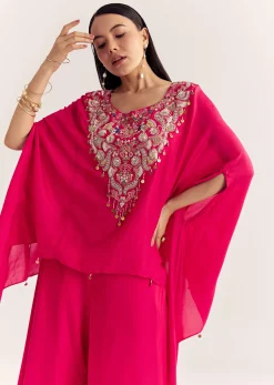 Pink Dola Silk Cape Kurta Set With Embroidery