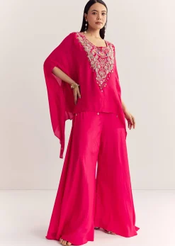Pink Dola Silk Cape Kurta Set With Embroidery
