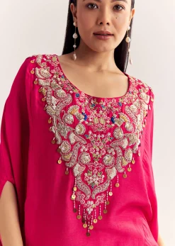 Pink Dola Silk Cape Kurta Set With Embroidery