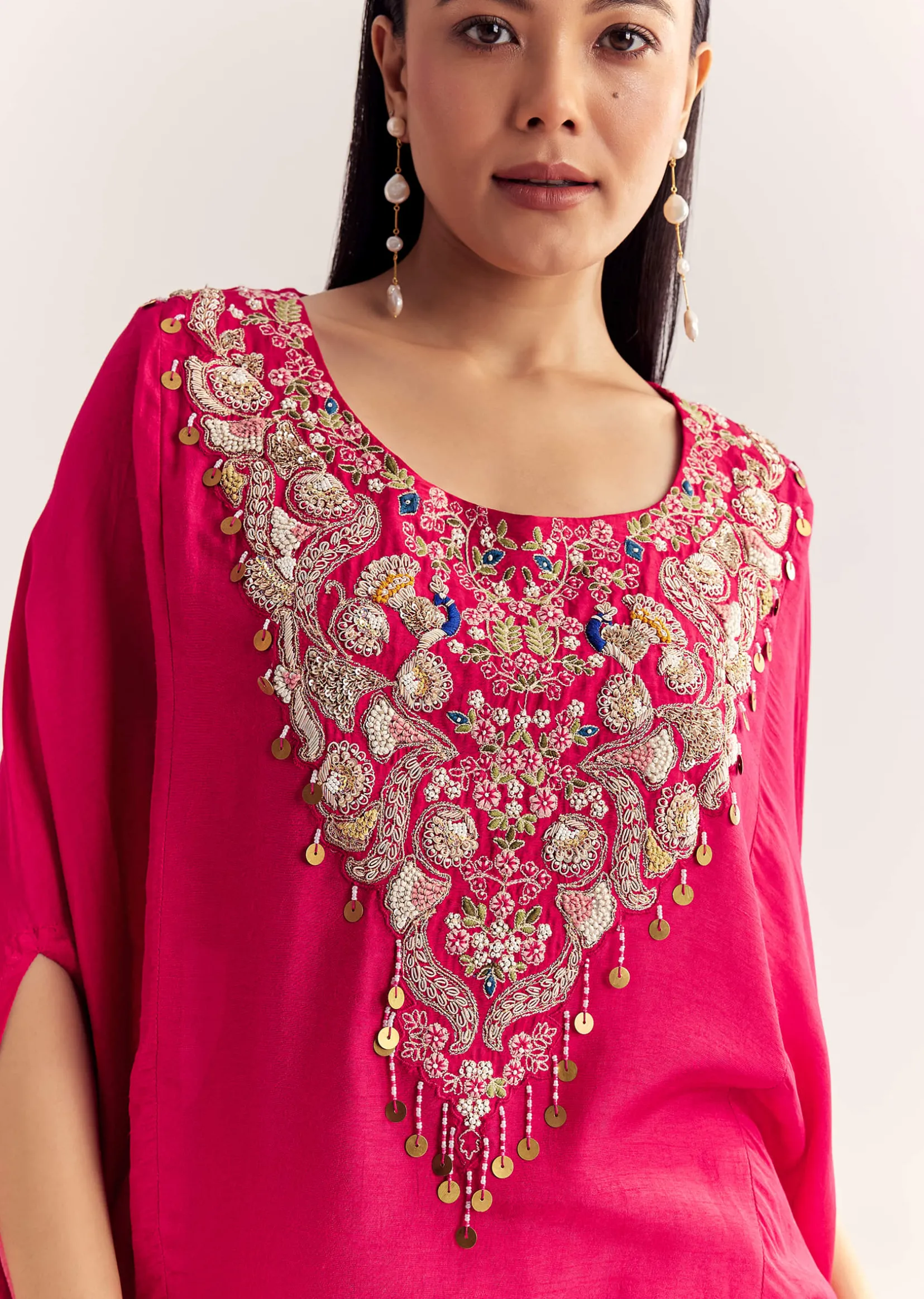 Pink Dola Silk Cape Kurta Set With Embroidery