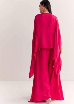 Pink Dola Silk Cape Kurta Set With Embroidery