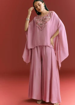 Pink Dola Silk Kaftaan Indowestern Suit With Zardosi Work