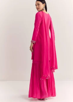 Pink Dola Silk Kurta Set With Zardosi And Choker Dupatta
