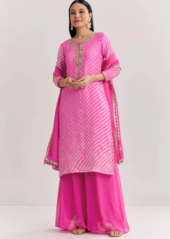 Pink Dola Silk Palazzo Suit With Zardosi Work