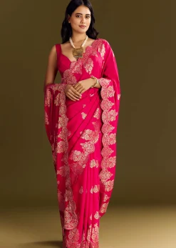 Pink Dola Silk Saree With Zari Border And All Over Booti
