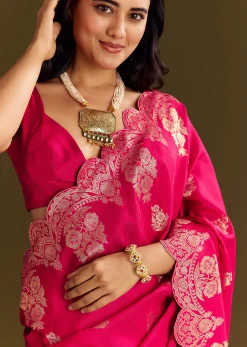 Pink Dola Silk Saree With Zari Border And All Over Booti
