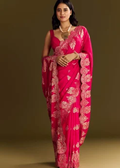 Pink Dola Silk Saree With Zari Border And All Over Booti